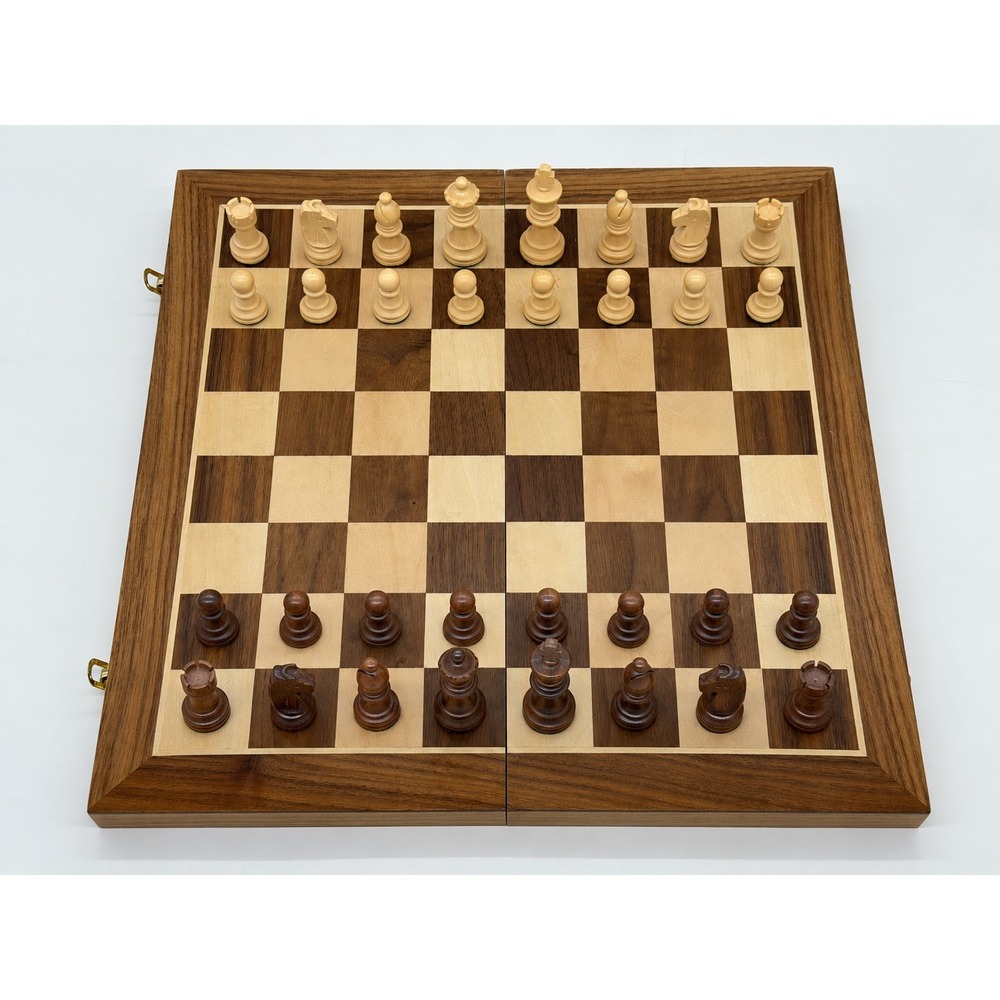 Wooden Chess Set Folding Board Game Classic Travel Storage Case with Extra